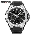 Orologio digitale sportivo SANDA con doppio display luminoso e cinturino in silicone nero - 3313 Nero Argento