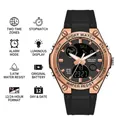 Orologio sportivo digitale SANDA impermeabile con lunetta oro rosa e cinturino in silicone - 6067 Nero Oro Rosa (Donne)