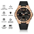 Orologio elettronico SANDA multifunzione luminoso professionale in oro rosa e nero - 6062 Nero Oro Rosa (Donne)