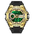 Orologio sportivo digitale analogico impermeabile SANDA con cassa oro e cinturino - 6092 Nero Oro (Uomini)