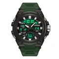 Orologio SANDA sportivo verde militare con doppio display LED e impermeabile 50M - 3311 Nero Verde