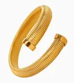 Minimalist gold-plated stainless steel striped open wrap bracelet fashion jewelry - 16mm Gold