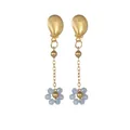 Boucles d'oreilles pendantes d'été en acier doré avec fleurs en perles bleu clair - Bleu