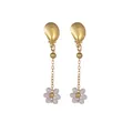 Elegant stainless steel gold shell and beaded flower long drop earrings for summer - Light Pink