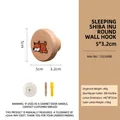 Round wooden wall hook featuring a sleeping Shiba Inu illustration, measures 5x3.2cm - Sleeping Shiba Inu Wood Hook