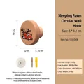 Decorative round wooden wall hook featuring a sleeping deer illustration 5x3.2cm size - Sleeping Deer Wood Hook