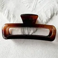 Glossy large tortoiseshell square hollow hair claw clip for elegant hair styling - Dark Coffee Stripe
