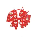 Noeud papillon rouge en ruban gros-grain avec imprimé marguerites pour cheveux enfant - Marguerite Rouge (11)