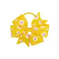 Vibrant yellow grosgrain ribbon hair bow with daisy floral print and elastic tie - Yellow Daisy Polka Dot (15)