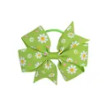 Handmade green grosgrain ribbon hair bow with daisy print and fishtail design for girls - Green Daisy Polka Dot (14)