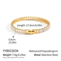 Detailed view of elegant square zircon stainless steel gold bracelet with measurements - Gold Baguette Rhinestone Bracelet (YYB023034)