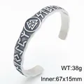 Vintage Viking rune and Valknut stainless steel open cuff bracelet for men, 38g - Style C Steel Color (KB214928-MZOZ)