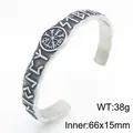 Vintage silver stainless steel Viking Odin rune cuff bracelet for men, 38g weight - Style A Steel Color (KB214929-MZOZ)