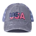 Grijze USA vlag trucker pet met borduursel en blauwe mesh panelen met sterren - USA Grijs