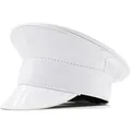 Macro shot of the glossy white synthetic leather finish and stitching on a sailor hat - L (58-60cm) / White