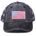 Vintage dark grey washed baseball cap with USA flag patch and star mesh back - Flag Black
