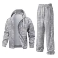 Men's tie-dye light gray hoodie and sweatpants set with white drawstrings - S / Sweatsuit-White Gray Marble