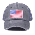 Distressed grey trucker hat with American flag patch and star mesh detail - Flag Gray