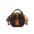 Sac bandoulière rond monogramme marron avec poignée en foulard de soie et logo K doré - Café avec Marron