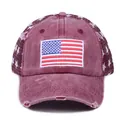 Washed burgundy baseball trucker hat with USA flag patch and white star mesh back - Flag Wine Red