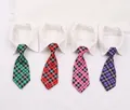 Set of 4 dog tuxedo collars with colorful plaid ties in green, red, pink and purple - Scottish Style Plaid Series