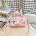 Borsa Ita giapponese rosa con finestra in PVC trasparente e grazioso fiocco di pizzo - Rosa