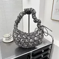 Modern metallic dark grey pleated cloud bag with stylish ruched handle and quilted texture - Gunmetal Grey