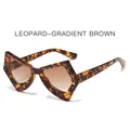 Fashionable leopard print geometric butterfly sunglasses with gradient brown lenses - Leopard Frame Gradient Tea Lens