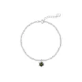 S925 sterling silver chain bracelet with a single round olive green zircon stone charm - Zircon / Bracelet / Silver