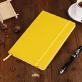 Vibrant yellow A5 business notebook with premium leather cover and elastic strap closure - Yellow