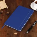 Premium A5 dark blue leather business notebook with elastic closure strap and ribbon - Dark Blue