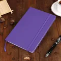 Professional purple A5 leather notebook with elastic band closure and silk bookmark - Purple