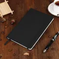 Professional A5 black leather notebook with elastic strap for business and office use - Black