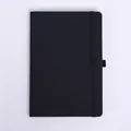Professional black A5 leather notebook featuring elastic strap and side pen loop holder. - Black (With Pen Loop)
