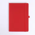 A5 red notebook with elastic strap closure and faux leather cover for business. - Red (With Pen Loop)