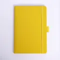 Bright yellow A5 leather notebook with vertical elastic closure strap and side pen loop - Yellow (With Pen Loop)