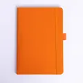 Vibrant orange A5 leather notebook with elastic strap and pen loop for office use - Orange (With Pen Loop)