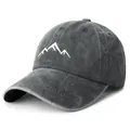 Distressed dark grey washed cotton baseball cap featuring white mountain embroidery - Adjustable Free Size / Dark Gray
