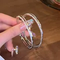 Elegant large hoop earrings with sparkling cubic zircons and premium silver needles - Outer Ring Pave Zirconia Hoop (E2162 Silver) / 925 Silver Needle / Silver