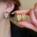Chic S925 silver needle hoop earrings with glitter zircon inlay in golden finish - Multi-Layer Stereoscopic Starry Style (E2519 Gold) / 925 Silver Needle / Gold