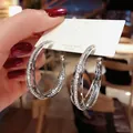 Elegant multi-layer S925 silver needle hoop earrings with sparkling zircon stones - Triple-Layer Fine Zirconia Hoop (E2595 Silver) / 925 Silver Needle / Silver