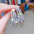 Elegant large multi-layered hoop earrings with sparkling cubic zirconia and S925 silver needle - Multi-Layer Overlap Pave Style (E2596 Silver) / 925 Silver Needle / Silver