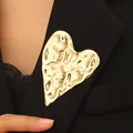 Luxury gold heart-shaped stainless steel brooch with textured wrinkled finish for suits - Folded Heart Style (6393)
