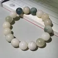 Carved white jade bodhi root bead bracelet featuring intricate floral patterns in mixed tones - Multicolor Lotus Pattern Single Loop