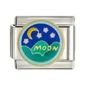Macro view of stainless steel Italian modular charm with enamel moon and stars design - Moon and Stars Pattern (CYL-025)