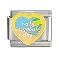 Dettaglio charm italiano a cuore in acciaio inox con la scrita Have a good day - Motivo have a good day (CYL-002)