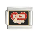 Detail view of a stainless steel modular charm with red heart and RICH Guys text - RICH Guys Black & Red Heart (CYL-007)