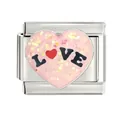 Stainless steel Italian charm module with heart glitter oil-dripping LOVE design - LOVE Pink Glitter Heart (CYL-008)