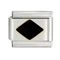 Close-up of stainless steel Italian modular charm with black diamond enamel detail. - Black Rhombus Enamel (CYL-010)