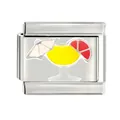 Macro detail of a stainless steel Italian charm with a colorful enamel cocktail design. - Summer Cocktail Pattern (CYL-011)